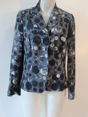 NWT Womens Akris Punto Blue (Item- 36) Jacquard Circle Cotton Button Jacket 12